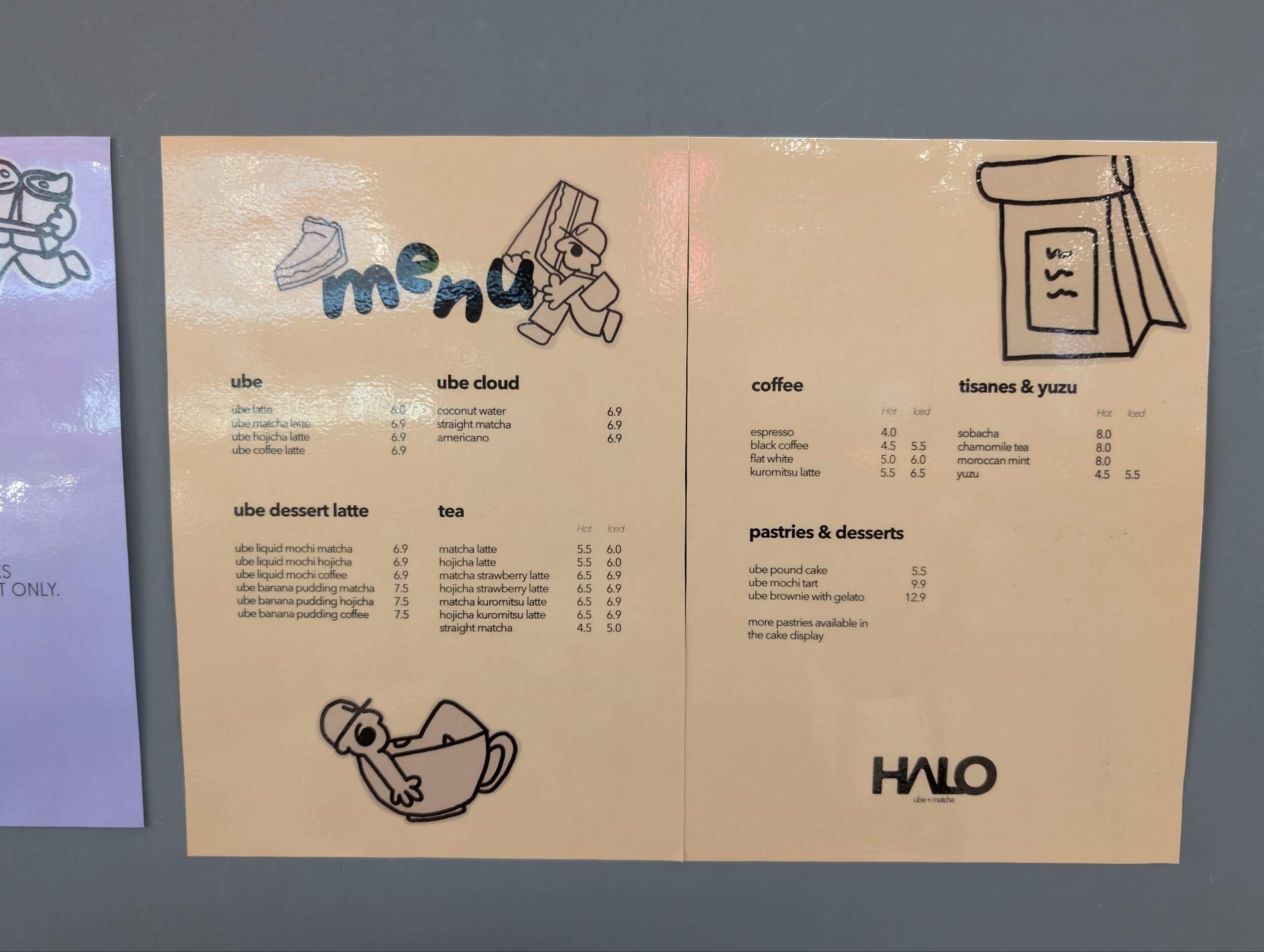 Halo Ube & Matcha’s menu. Photo: Zawani Abdul Ghani/HungryGoWhere Halo Ube & Matcha 100AM