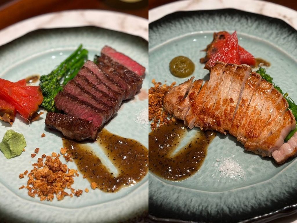 From left: A5 Japanese wagyu, Hokkaido pork loin. Photos: Shannon Ong/HungryGoWhere kou teppan omakase singapore
