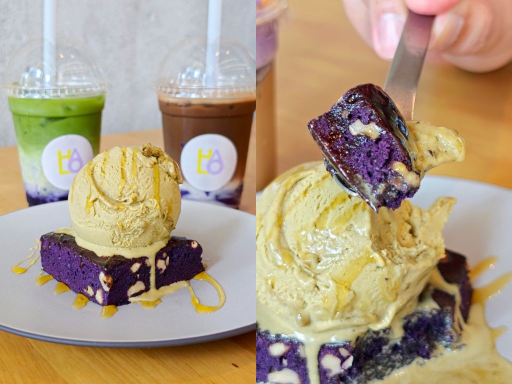 Ube brownie with gelato. Photo: Zawani Abdul Ghani/HungryGoWhere Halo Ube & Matcha 100AM