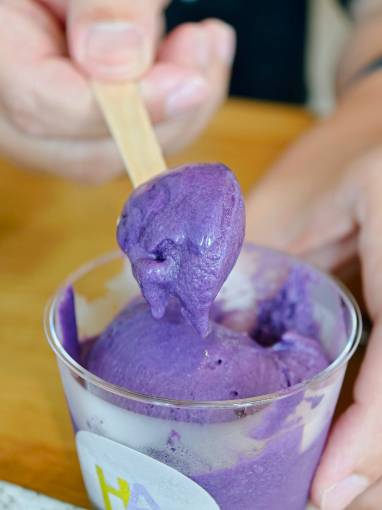 Ube gelato. Photo: Zawani Abdul Ghani/HungryGoWhere Halo Ube & Matcha 100AM