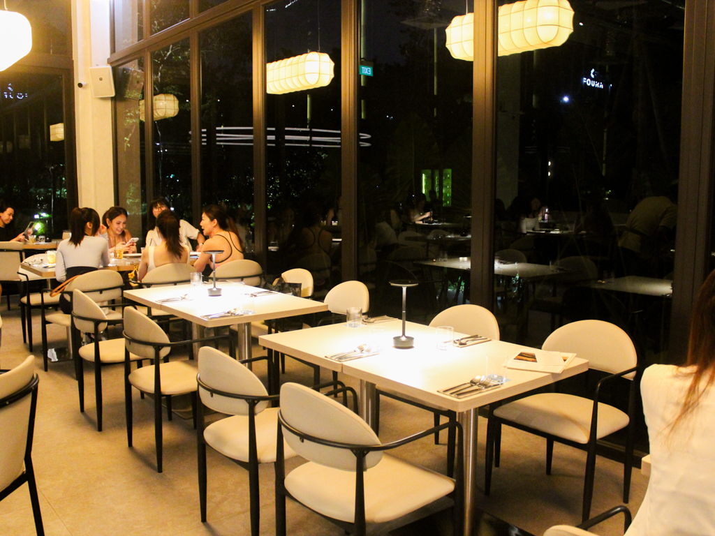 Foura’s glasshouse space takes on a calming ambience — and we can imagine it’s pretty in the day, too. Photo: Angeline Ang/HungryGoWhere foura gardens by the bay