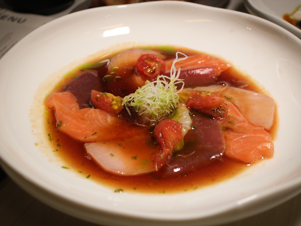 Salmon, tuna & hamachi crudo. Photo: Angeline Ang/HungryGoWhere foura gardens by the bay