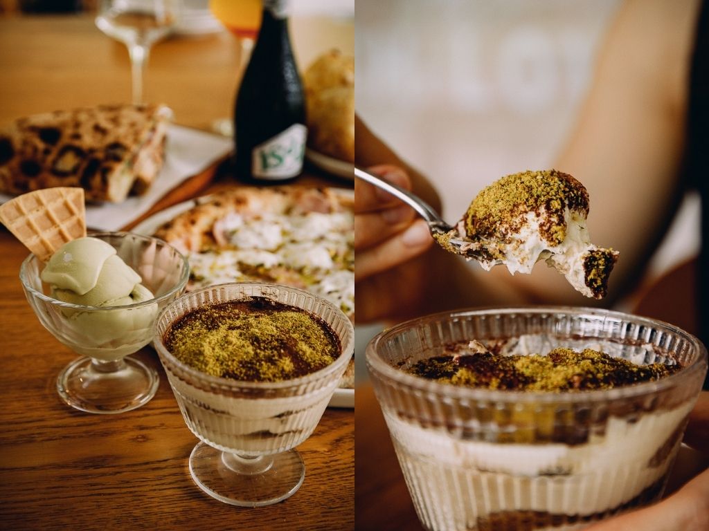 The pistachio premium gelato and tiramisu. Photo: Ravin Thiruchelvam/HungryGoWhere Daniele’s Pizza