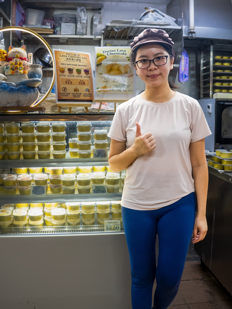 Stall owner Victoria Wong. Photo: Ewan Lim/HungryGoWhere Vic’s Mini Lava Cheesecake