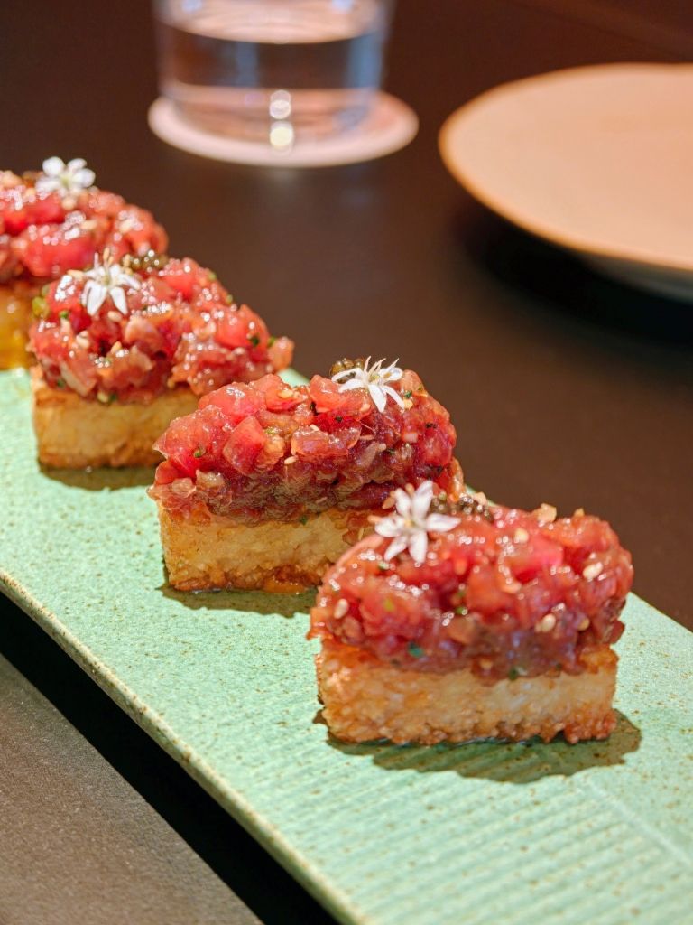 Bluefin tuna tartare & toasted sushi rice. Photo: Zawani Abdul Ghani/HungryGoWhere Ao restaurant Claymore Road