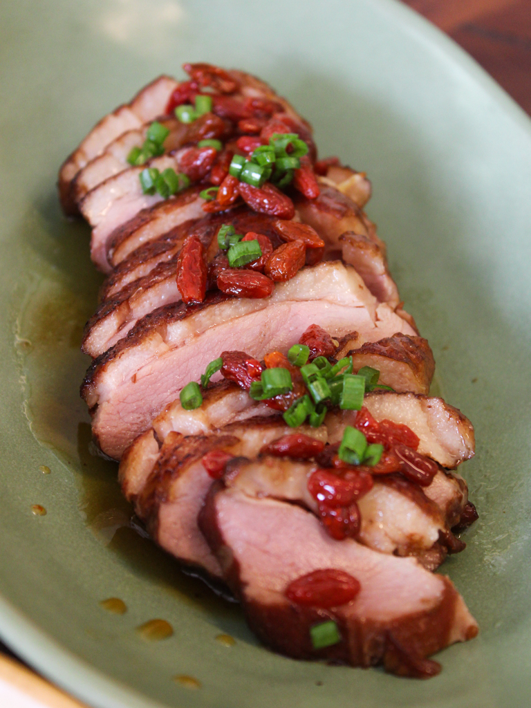 Smoked duck with sweet goji berries make for a good pairing. Photo: Angeline Ang/HungryGoWhere shared table bishan ang mo kio park