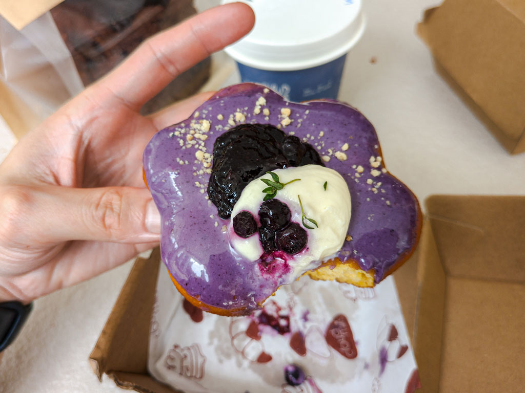 A blueberry mascarpone cream donut that’s one of the prettiest things here. Photo: Gary Lim/HungryGoWhere cloudmills bakery claymore