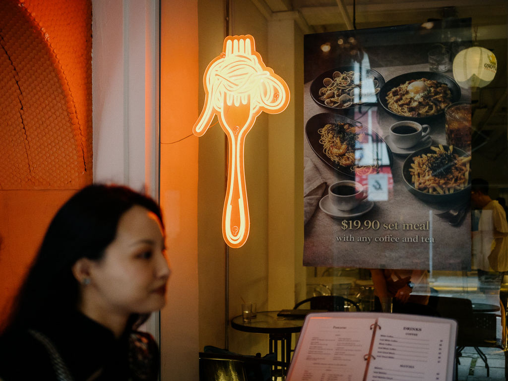 Bright neon signage at Pastamo. Photo: Ravin Thiruchelvam/HungryGoWhere pastamo