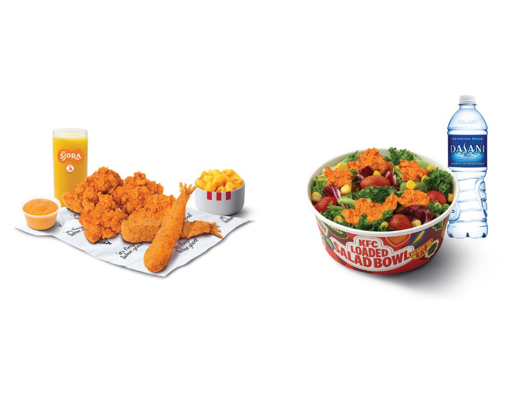 From left: Louisiana Surf N’ Turf platter meal and Louisiana loaded salad bowl meal. Photos: KFC Singapore KFC Singapore surf n’ turf menu