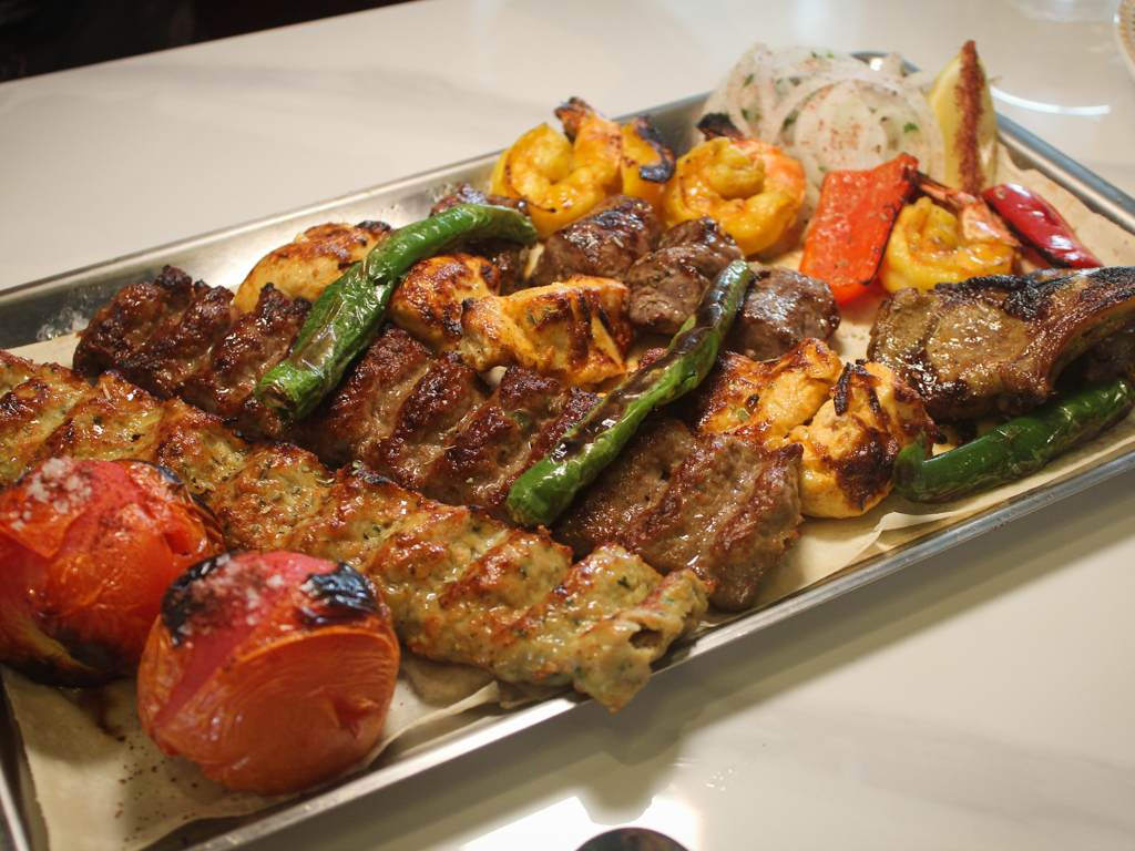From left: Chicken and lamb koobideh, jujeh kebab, kebab lari beef, shandiz, and prawn kebab. Photo: Angeline Ang/HungryGoWhere shirazi dempsey hill