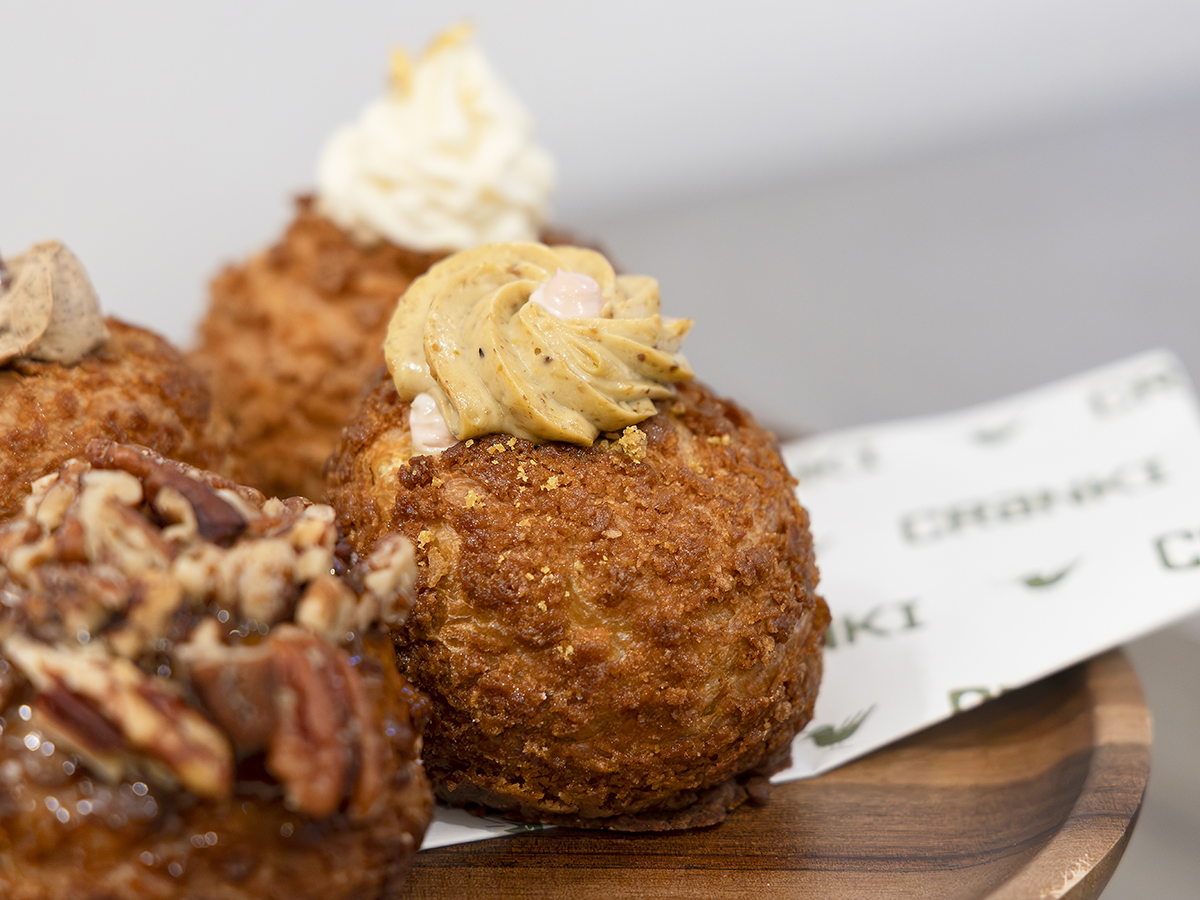 Pistachio cherry choux au craquelin. Photo: Koh Mui Fong/HungryGoWhere Cranki Patisserie